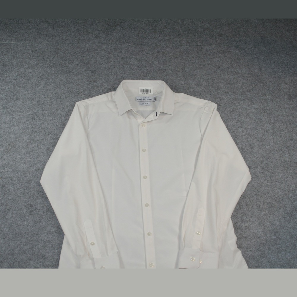 Mizzen+Main Mens Leeward Dress Shirt Large White Trim Fit Performance Stretch